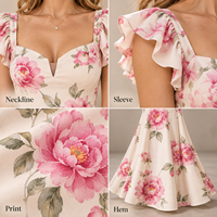 Robe longue sirène ajustée pour femme, imprimé floral tissé, manches à volants, col cœur, idéale pour les occasions formelles - Vente en gros
