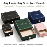 Boîte à tiroir rigide de luxe personnalisée avec estampage à chaud doré et insert en velours pour emballage cadeau de parfum et de bijoux