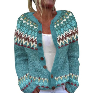 Übergröße Weihnachtspullover für Damen Niedlicher Lustiger Weihnachtsmann-Motiv Xmas Offene Strickjacke mit Knöpfen Rot Koreanischer Stil - Product Image 4