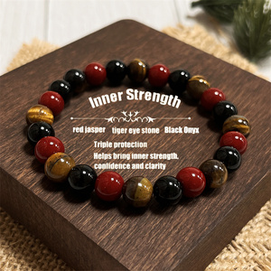 Sức mạnh bên trong biểu hiện Vòng đeo tay pha lê 8 mm Vòng Đỏ jasper Hổ Mắt đen <span class=keywords><strong>Onyx</strong></span> bên trong sức mạnh Vòng đeo tay tinh thần Quà Tặng - Product Image 1