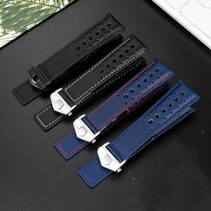 Correa de Reloj de Lujo de 22 mm en Piel de Becerro Genuina Azul y Blanca Estilo Rally Vintage, Banda de Repuesto Ajustable para <span class=keywords><strong>Relojes</strong></span> de Pulsera <span class=keywords><strong>Heuer</strong></span> - Product Image 4