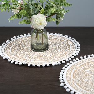 <b>Round</b> Jute Placemat With <b>White</b> Tassel Edge Natural Color For Home <b>Table</b> Decor - Product Image 3
