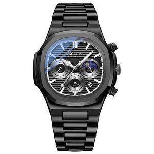 Montres <span class=keywords><strong>chrono</strong></span> pour hommes personnalisées à la mode de luxe avec breloque en acier inoxydable 40mm mouvement à quartz étanche Phase de lune - Product Image 1