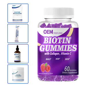 Gummies à la biotine pour cheveux, peau et ongles 3 en 1, emballage personnalisé en usine, plusieurs designs d'étiquettes, options bouteille + boîte et MOQ flexible - Product Image 1