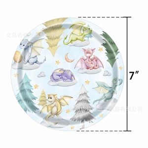 Ensemble de vaisselle jetable pour fête, design dinosaure animal de la <span class=keywords><strong>jungle</strong></span> en aquarelle, écologique, haute qualité, très vendu - Product Image 4