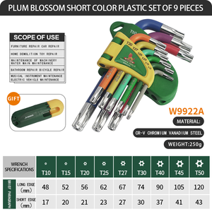 (W9922A) 9-Piece Metric Hex <strong>Key</strong> <strong>Set</strong> Torx/Middle Long (S-2) High <strong>Torque</strong> Good Toughness Nine-Color Spray Plastic Customizable OEM - Product Image 2