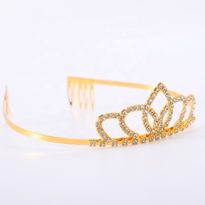 Diademas <span class=keywords><strong>de</strong></span> diamantes <span class=keywords><strong>de</strong></span> imitación para niña, tiara para el <span class=keywords><strong>pelo</strong></span> barata y sencilla, tiara elástica dorada - Product Image 4