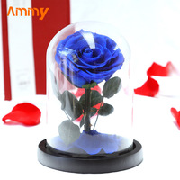 AM-PFA02 Petite fleur rouge préservée sous cloche en verre éternelle pour la fête des mères, Pâques, décoration murale, Saint-Valentin, Nouvel An