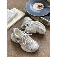 Baskets Chunky Dad pour femmes, gris et blanc, à blocs de couleur, en maille respirante, à plateforme rehaussante, antidérapantes, pour la marche et le sport décontracté