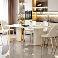 Mesa de Centro de Estilo Moderno y Lujoso para Comedor, Mesa de Comedor de Mármol con Detalles Dorados para Decoración de Hogar