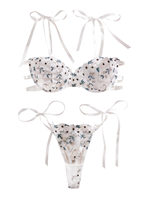 Siap Kirim Set Bra dan Celana Dalam Renda Bunga Bordir Daisy Seksi Model High-Rise Warna Putih Manis untuk Wanita XL OEM