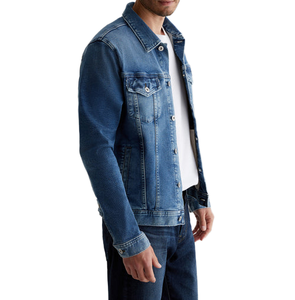 Custom Logo Vintage Loose Autumn Blue Denim Jacket Street <b>Style</b> Front Chest Pockets Unisex 100% Cotton Dyed for Men - Product Image 1