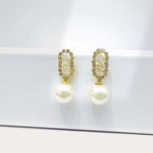 wholesale plata 925 sterling silver western 14k gold earring Wedding party ladies big unique zirconia pearl fashion earrings - Product Image 5