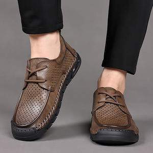 รองเท้าหนังลำลองสำหรับผู้ชายระบายอากาศได้ดีแบบผูกเชือกสไตล์เดินเล่นสีกากีสีเหลืองสีน้ำตาลขนาด 40-46 - Product Image 4