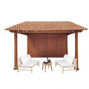 Gazebo en teck moderne de conception indonésienne pour l'extérieur, auvent résistant aux intempéries, pavillon durable pour hôtels, villas, luxe, écologique, coussins gris - Product Image 1