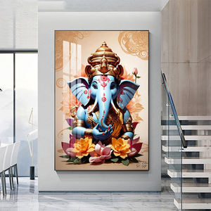 Hiện Đại Trang Trí Khung Ấn Độ Thiên Chúa Ganesha Hoa Chân Dung Áp phích In Hình Ảnh Pha Lê Sứ Tường Nghệ Thuật - Product Image 1