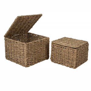 Handmade Straw Woven <b>Storage</b> Box With Lid Rectangle Clothing Organizer For Living Room Bedroom <b>Storage</b> <b>Basket</b> - Product Image 5