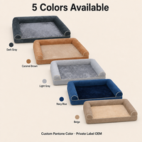 Canapé-lit pour chien en velours avec rebord sur 3 côtés, intérieur en polaire à poils longs, rembourrage orthopédique en éponge, lavable, antidérapant, 6 tailles, 5