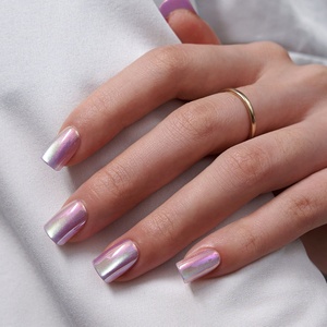 BTArtbox Faux Ongles de Luxe en Gel Souple, Courts Carrés, Effet Chrome Œil de Chat Violet, Bling Premium, à Presser, Vente en Gros - Product Image 1