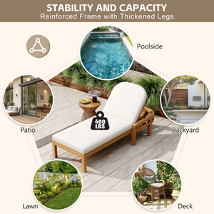 Sillón Reclinable de Madera de Acacia Premium para Exteriores con Respaldo Arqueado, Respaldo Ajustable en 5 Posiciones, Silla de Descanso para Exteriores - Product Image 3