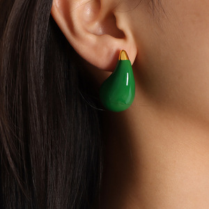 Water Drop <b>Stud</b> Earrings Green White Teardrop Shape <b>Titanium</b> Steel Zinc Alloy EH128 Fashion Jewelry - Product Image 4