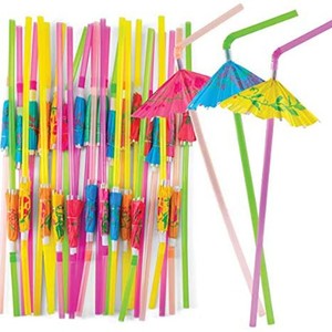 Pailles à boire en <span class=keywords><strong>plastique</strong></span> jetables colorées en gros, motif parapluie pour fêtes hawaïennes Luau, taille personnalisée - Product Image 1