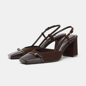 Ladies Faux <b>Suede</b> Hair Leopard Print Square Toe Chunky Heel Slingback Sandals Adjustable T-Strap for Evening Casual Work Events - Product Image 2