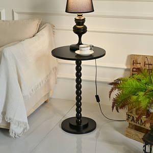 Table basse ronde en bois massif de style moderne décoratif pour la maison, couleur noire ou rouge, avec une seule jambe - Product Image 3