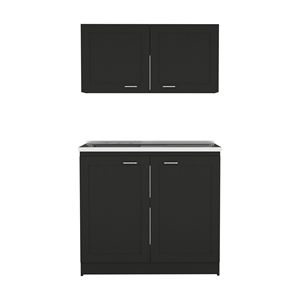 Ensemble d'armoires de salle de bain rectangulaires noires en wengue, 2 pièces - Product Image 2