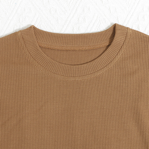 2023 Private Label Crianças Roupas Verão Tripulação Pescoço Bambu Waffle Material Crianças Vestuário Set - Product Image 3