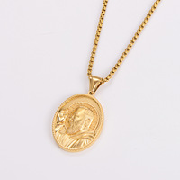 Collier pendentif médaillon portrait de Saint Padre Pio, plaqué or 18 carats, acier inoxydable, bijoux religieux chrétiens tendance