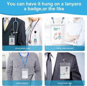 Estuche vertical transparente de PVC engrosado e impermeable para credenciales y tarjetas de identificación con funda para placa de pecho sellable - Product Image 6