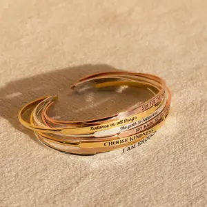 Customized personalized jewelry stainless steel message bracelet stacking mantra bracelet delicate inspiration bracelet women