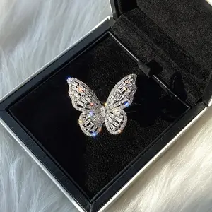 Lussuoso anello di farfalla della sposa gioielli per le donne di fidanzamento affascinante splendente argento placcatura donna grande anello per il matrimonio