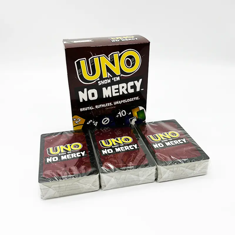 Classique Unos Show Em No Mercy Skip Bo Flip Plus Poker papier épaissi gamme complète fête cartes à jouer jeu Mattel avec 168 cartes
