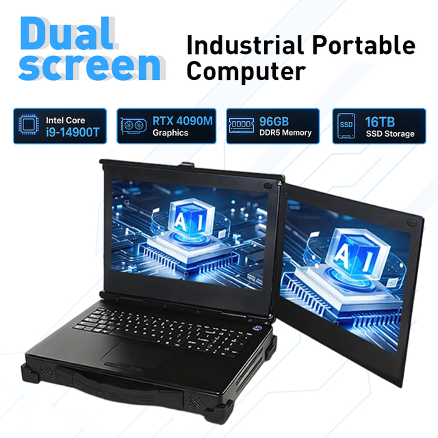 IP65 Dual Screen Rugged Laptop Intel I9-14900T 96GB RAM 16TB SSD Aluminium English Portable OEM ODM