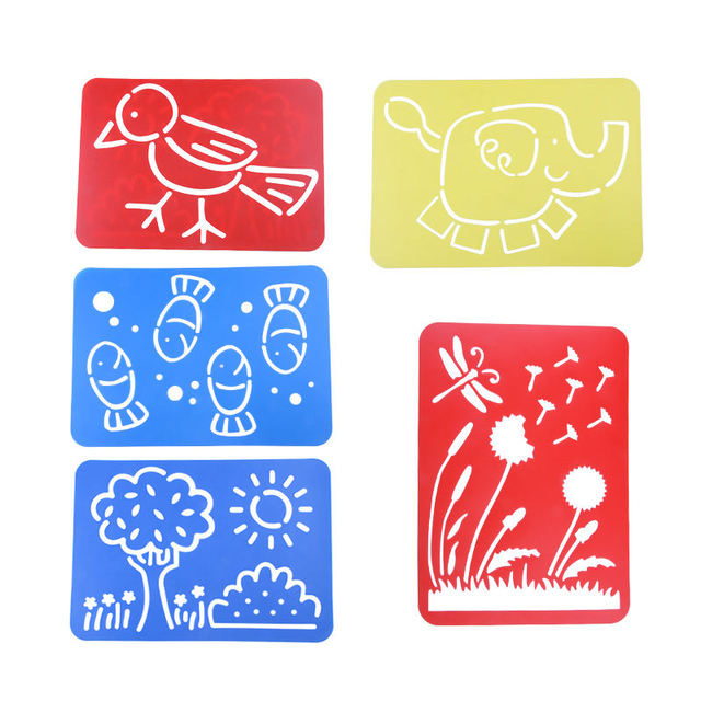 Children's Eco-friendly 5-Piece Plastic Drawing Stencil Set with Suppliers OME Painting Stencils