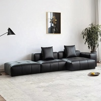 Canapé modulable Zayshine en cuir véritable noir, style minimaliste italien de luxe, 3 places, pour salon, villa, appartement, canapé au sol