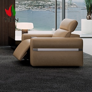 Canapé d'angle inclinable électrique de luxe moderne en cuir véritable italien avec éclairage LED chaud et métal rafraîchissant pour salon - Product Image 3