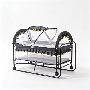 Custom Pet rocking cradle bed, Dog swing crib with mosquito net, <b>Cat</b> hanging rocking bed on wheels - Product Image 2