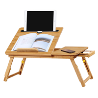 Bureau d'ordinateur portable pliable en bambou avec plateau inclinable réglable en hauteur et tiroir – Plateau de lit moderne et confortable pour le bureau à domicile