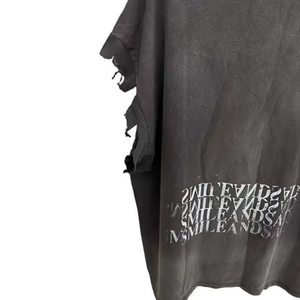 T-shirt Homme Oversize Personnalisé OEM 280G Vintage Délavé Manches Courtes Imprimé Sérigraphié Effet Vieilli - Product Image 3