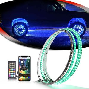 <span class=keywords><strong>Prix</strong></span> d'usine 4 pièces Anneaux lumineux de roue RVB à rangée unique pour ATV, UTV, SUV, avec contrôle double APP+RF, pour véhicules universels - Product Image 1