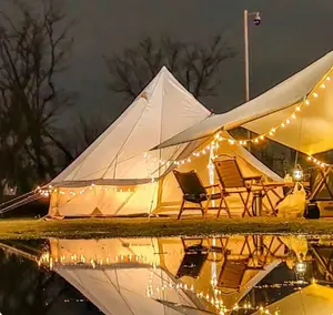 خيمة التخييم السياحي 3م 4م 5م 6م فاخرة من قماش القطن خيمة أكسفورد الجرس للعائلة في الهواء الطلق