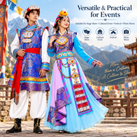Costume de scène ethnique professionnel pour femmes et hommes, tenue de spectacle folklorique traditionnelle avec accessoires brodés en 3D