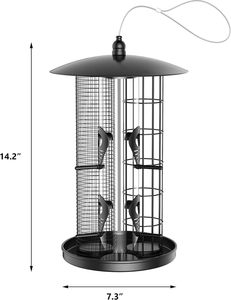 Mangeoire à oiseaux suspendue Décoration étanche aux écureuils Mangeoire à oiseaux en métal 3 en 1 avec 4 ports d'alimentation et 3 tubes détachables - Product Image 6