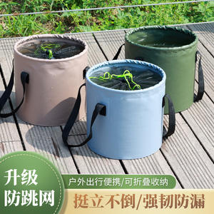 ถังพับแบบพกพาพีวีซีอเนกประสงค์สำหรับตกปลากลางแจ้งพร้อมที่จับคู่สีเขียวเข้ม - Product Image 4