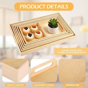 Plateaux de service en bois imbriqués, forme rectangulaire, avec poignées, pour cuisine, fêtes, dîners et collations - Product Image 3