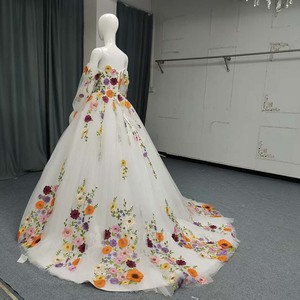 Lsany247 Fotos Reales Vestido de Novia con Hombros Descubiertos, Bordado 3D de Flores y Encaje, Corte en A, Elegante Vestido de Gala para Mujer, Jancember - Product Image 6