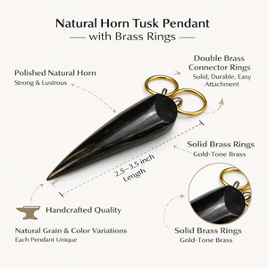 Colgante de Piedra Negra Natural con Anillos de Latón, Amuleto de Joyería Ecológico Tallado con Estilo de Diente Tribal de Ángel para Hacer Collares - Product Image 6